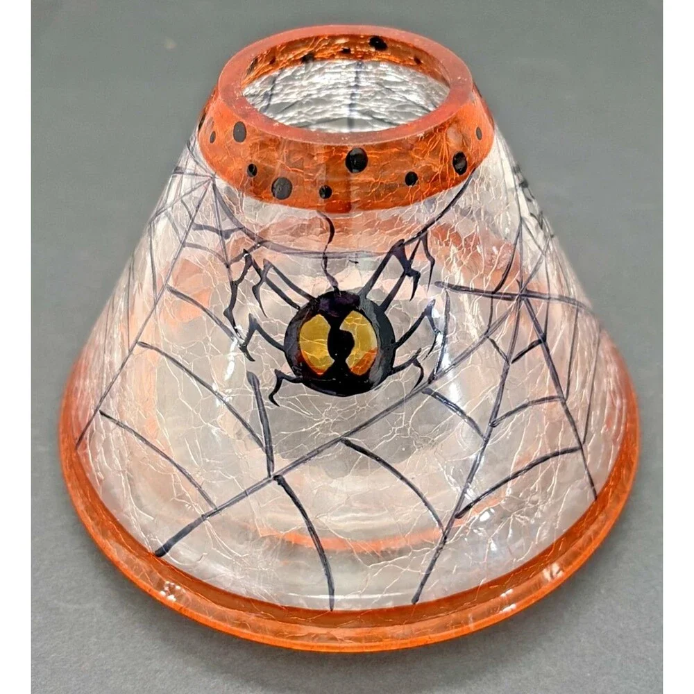 Yankee Candle Halloween Flicke Spider Web Crackle Glass Large Jar Shade Retired